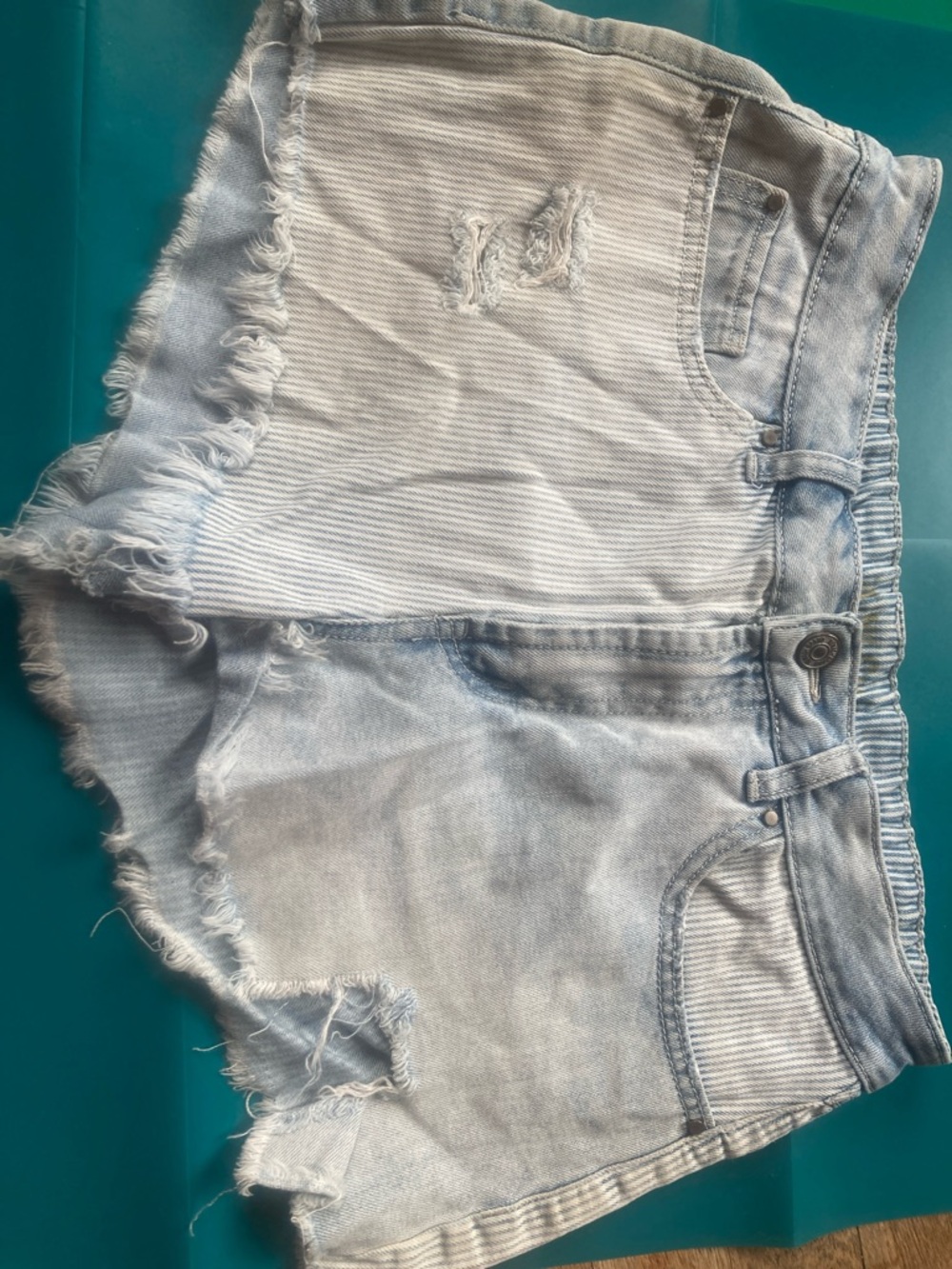 Light Blue Women's Denim Frayed Hem Shorts